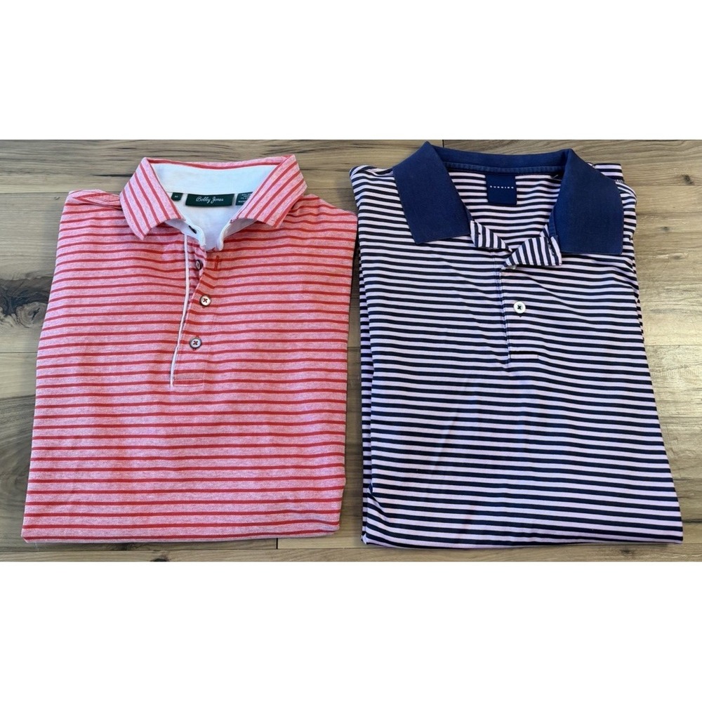 Golf Polo Shirt Lot Bobby‎ Jones M Dunning L Pink Striped Pima Cotton Bundle